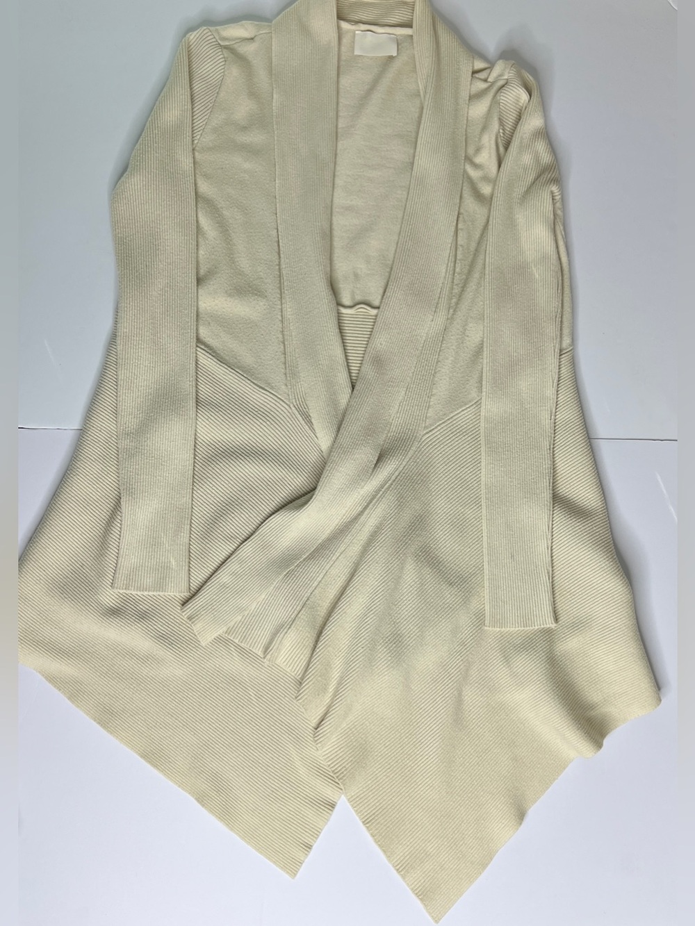 Allie + Rose Cream Ribbed Draped Open Front Cardigan Size Small Neutral Everyday